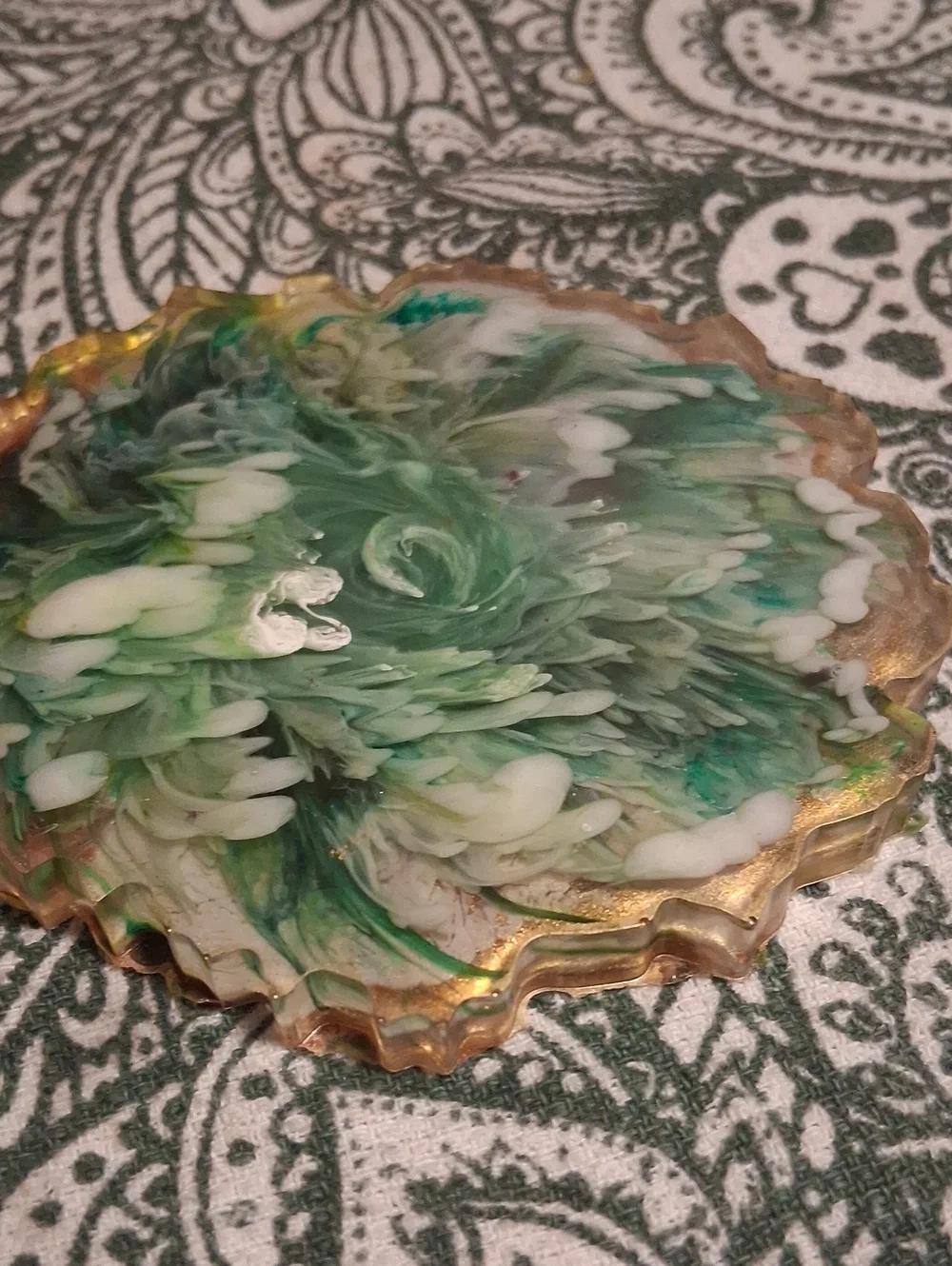 Handmade Resin Coaster Set - Green, White & Gold Floral